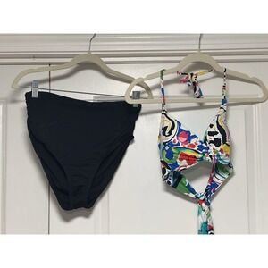 Anne Cole, Women's Multi Color Bikini Top W/Black Bottoms, Top M Bottom L‎